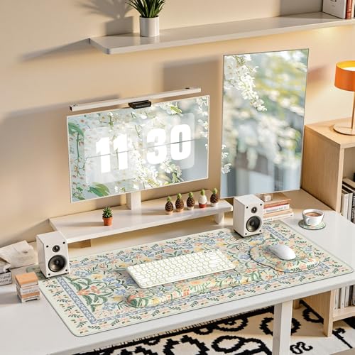 iCasso Green Desk Pad Mat, Large Mouse Pad and Keyboard Wrist Rest Set - color: Green Floral