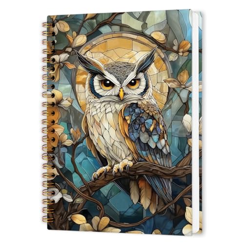 nvucamd Vintage Owl Spiral Notebook, Aesthetic Colorful Journal Notebook, Owl Lovers Gifts Journaling Notebooks for Women Men, Night Animal Gifts Office Supplies, 5.5x8.3Inch - color: owl