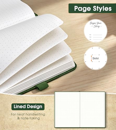 Dotted Journal Notebook, A5 Leather Hardcover, 160 Pages, 180° Lay-Flat Binding, 100 GSM Thick Paper, Dot Grid for Bullet Journaling, Planning & Daily Organization (Green) - color: Green, size: Dotted