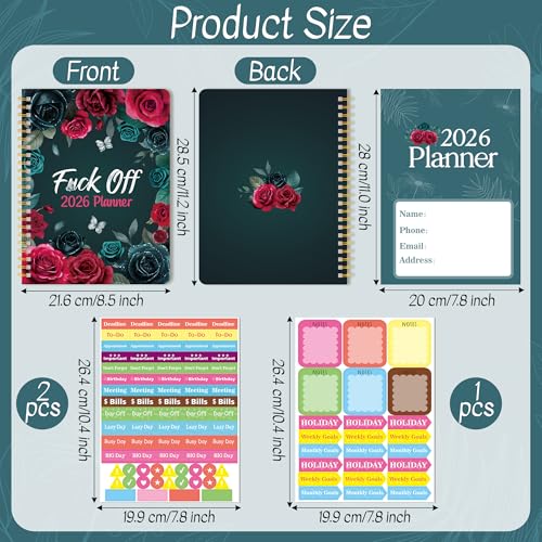 Xqumoi 2026 A4 Planner - Fuck Off 2026 Weekly and Monthly Planner Dark Romance Writing Notebooks, Jan. 2026 - Dec. 2026, Hardcover Calendar with Tabs Stickers Back Pocket Twin-Wire Binding - color: Red and Green 2026, size: A4