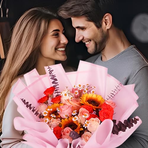 CCIJESW 20 Sheets Flower Bouquet Wrapping Paper Pink-4 - color: 032-Transparent Pink