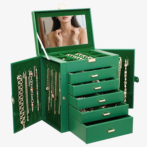 BOOVO Large Jewelry Box for Women 6 Layer - color: Green and Gold, size: 6 Layer