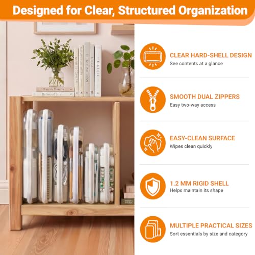 YQBRAO Clear Hard Shell Zipper Cases, Diaper Bag Organizer Pouches, White - color: White, size: 6 Pack (2L+2M+2S)