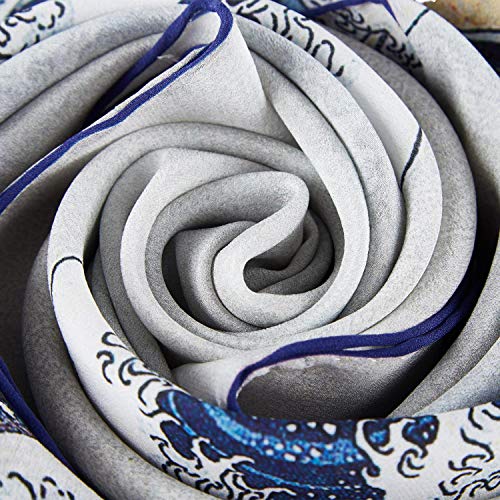 JWSilk Long Charmeuse Silk Scarf Classic Art Print - color: Great Wave Off Kanagawa