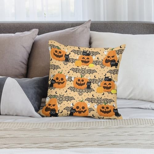 Cartoon Cat Bat Pillow Covers,Gothic Horror Spooky Ghost Moon Stars Home Decor Sofa Bedroom Cushion Outdoor Indoor Decorations 16 "x16 - color: Cat-2, size: 16" x 16" (Pack of 2)