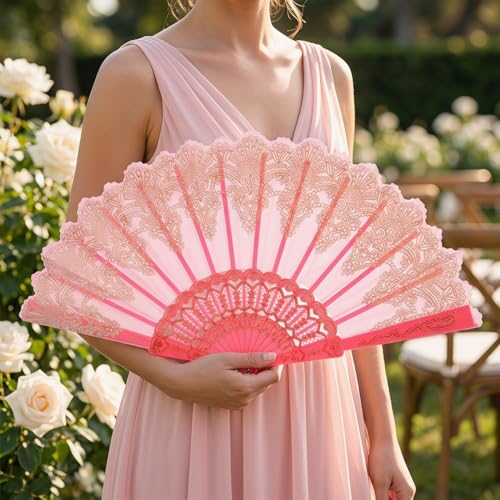 Chinese Style Folding Fan For Weddings And Festivals Foldable Fan Portable Decoration Festival Performance Stage Props Decoration (pink) - color: Pink