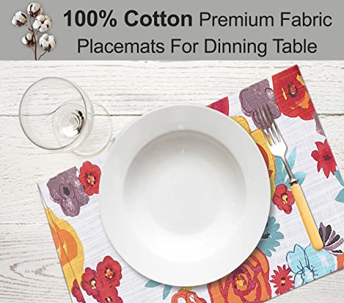 Ruvanti Placemats Set of 6, 100% Cotton Place Mats of 13"x19", Multi Flower - color: Multi Flower