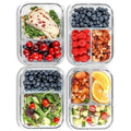 Glass Meal Prep Containers 2 and 3 Compartments, Leak-Proof, 32 oz, 4 Pack - color: Blue (2,3 compartment - 4 pack, 32 oz)
