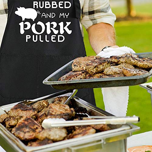 Rosoz Funny BBQ Black Chef Aprons for Men, Grill Kitchen Cooking Aprons - color: I Like My Butt Rubbed and My Pork Pulled