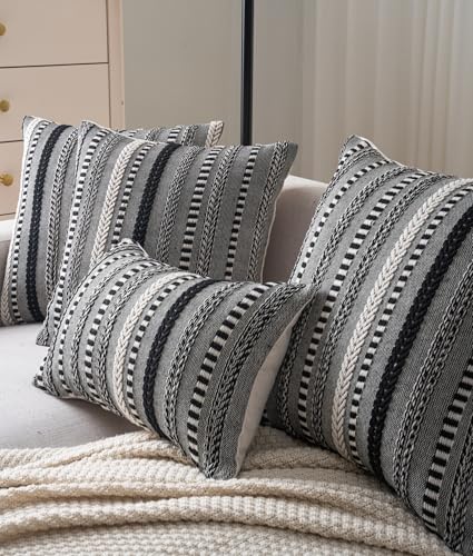 Cethom Boho Throw Pillow Covers 22x22 Inch Set of 2, Farmhouse Decorative Couch Pillow Cases, Black Accent Pillows of Bed, Sofa Bedroom Living Room Home Decor Cushion Cover - color: Black, size: 22" x 22" (Pack of 2)