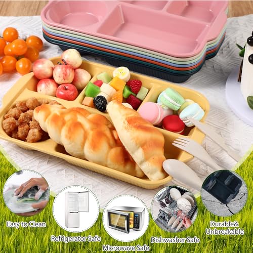 Pinkunn 8 Pcs 13'' Divided Plates for Adults Wheat Straw, Colorful - color: Colorful