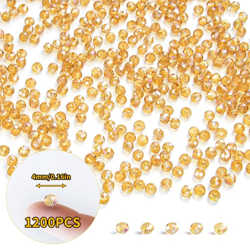 1200 Pcs 4mm Round Crystal Glass Beads for DIY Jewelry, Ideal for Bracelets, Necklaces, Pendants, and Handmade Craft Projects(Gold Champagne) - color: Golden champagne, size: 4mm 1200pcs