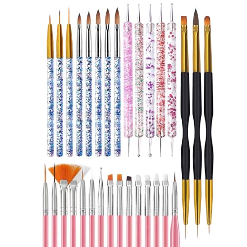 31PCS Nail Art Brush Set, Liner, Dotting, Fan & Flat Brushes - color: pink