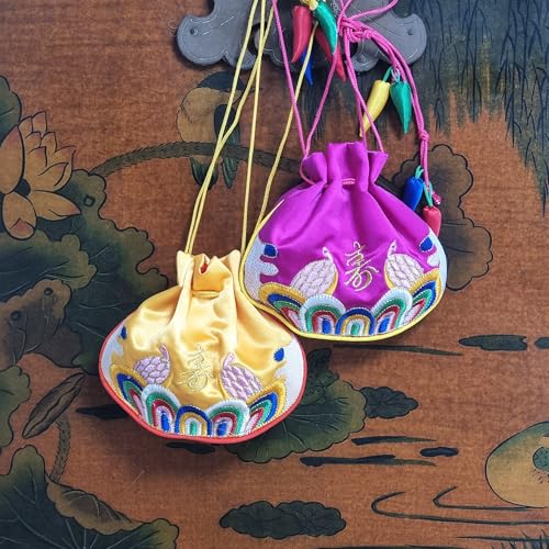 Seoulful Vintage Korean Turtle Blessing Pouch - Traditional Bokjumeoni Lucky Bag with Longevity & Fortune Symbols Embroidered - New Year & Chuseok Gifts (Red) - color: Red