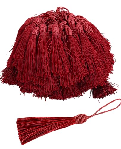 50 Pieces Tassel Bookmark with Loop,Tassels for Crafts,Decorative Tassel for Keychain Jewelry Making Curtain Blanket Graduation Decoration Wedding Favors (Burgundy) - color: Burgundy