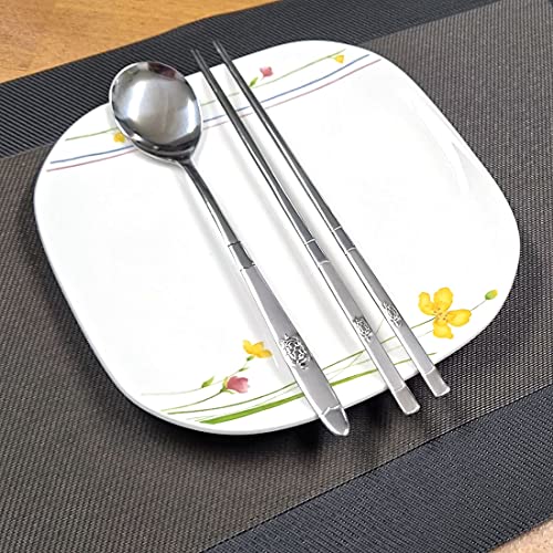 GARASANI Korean Traditional Cutlery Stainless Steel Spoons and Chopsticks Set (Silver Turtle) - color: Silver Turtle