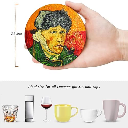 Coasters for Drinks, Set of 6, Ceramic Stone Painting Cafe House - color: Painting Oil