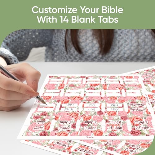 Essex Wares - Pink & Red Roses Bible Tabs, 80 Tabs for Women & Men - color: Pink & Red Roses