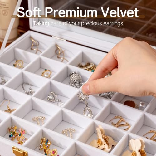 Frebeauty 35 Grid Earring Organizer,Velvet Jewelry Tray with Clear Lid - color: White, size: 35 Grid