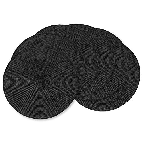 AHHFSMEI Round Placemats Set of 6 Heat Resistant Washable Non-Slip Woven Braided Table Mats for Dining Table Kitchen & Home Decor (Black) - color: Black, size: Set of 6