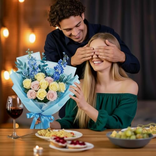 Ctosree 240Sheets Flower Wrapping Paper,Waterproof Korean Bouquet Wrap 23in - color: Baby Blue