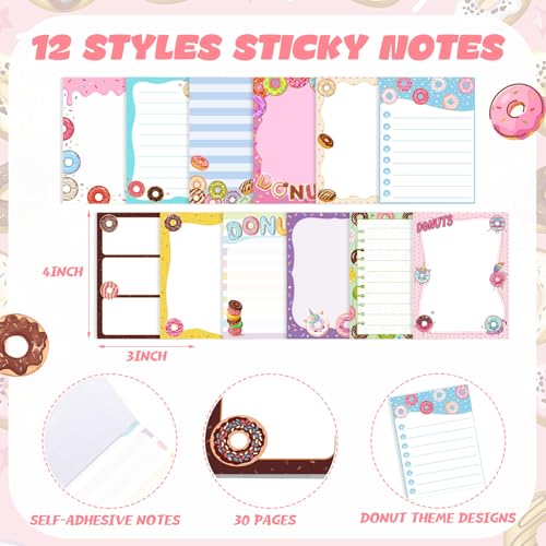 Dispowreath 12 Sets / 24 Pcs Donuts Sticky Notes with Pens Donut Party Favors Gifts Self Adhesive Notepad Cute Memo Notes Pads Black Ink Ballpoint Pen for Christmas Birthday Party Supplies Reward - style: Donut