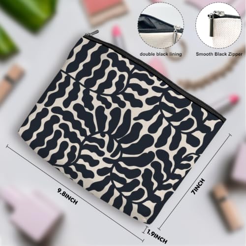 Boho Makeup Bag, Aesthetic Makeup Organizer Pouch Cosmetic Bags for Women - color: BlackLeaf