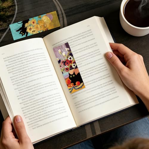Black Cat Bookmarks, Vintage Oil Painting Paper Book Marks for Book Lovers - style: Black Cat