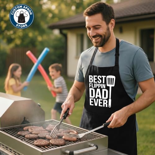 Adult Cooking Apron | May The Forks Be With You | BBQ Grill or Chef Apron with Pockets | Fun Grilling Accessories - color: Black - Flippin Dad, size: Regular - 28”L x 24”W