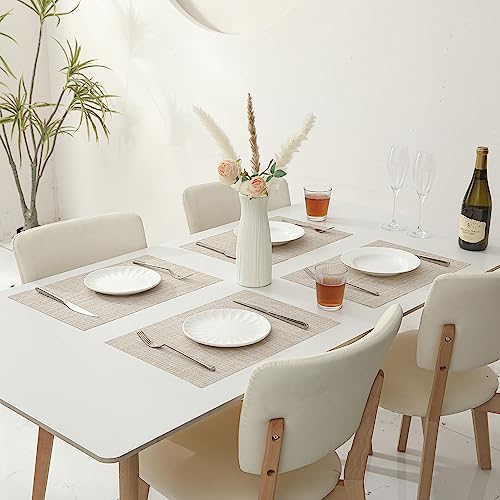 Leetaltree Woven Vinyl Beige Placemats Set of 16, Linen Look & Easy to Clean - color: Beige, size: Set of 16