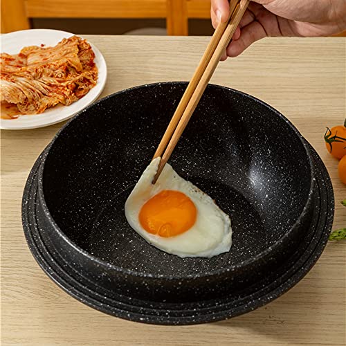 Cast Aluminum Pot with Lid, 7 in Non-Stick Casserole Dish Korean Stone Bowl Induction Compatible, Black - color: Black, size: 7 in