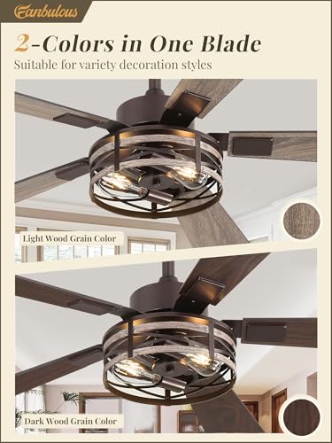 Fanbulous 48" Farmhouse Ceiling Fans with Light & Remote, 6-Speed Caged - color: Oil Bronze, size: 48 Inch