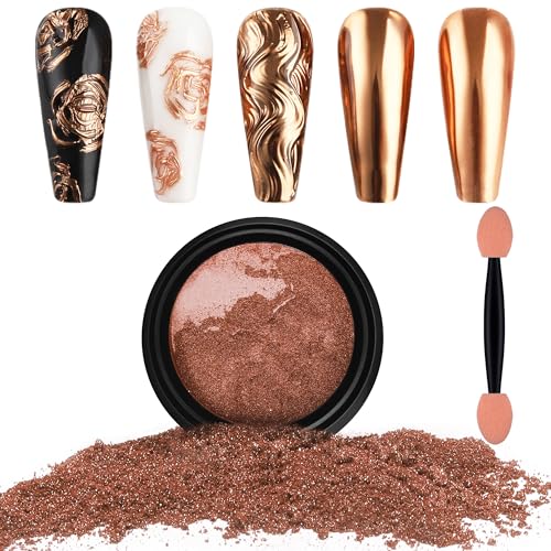 Artdone Chrome Nail Powder, Copper Iridescent Aurora Powder Metallic Mirror Effect Pigment Pearlescent Mermaid Pigment Pearl Glitter Dust Kit, Nail Art Decoration, Resin Craft - color: 1 Jar - Copper