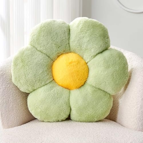 Kcvvcr Green Flower Shaped Throw Pillow with Faux Rabbit Fur, 14.9" Soft Plush Throw Pillow for Bedroom Living Room - color: Green, size: 14.9 Inch