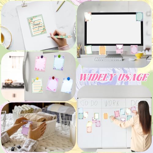 Dispowreath 24 Pcs Floral Sticky Notes with Pens Flowers Christmas Cute Gifts Notepads Memo Notes Pads Self Adhesive Black Ink Ballpoint Pen Office School Bulk Stocking Stuffers for Kids Adults - style: Floral