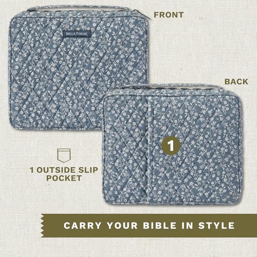 Bella Taylor Bible Cover, Quilted Bible Case, Heritage Blue Floral - color: Heritage Blue Floral, size: Large