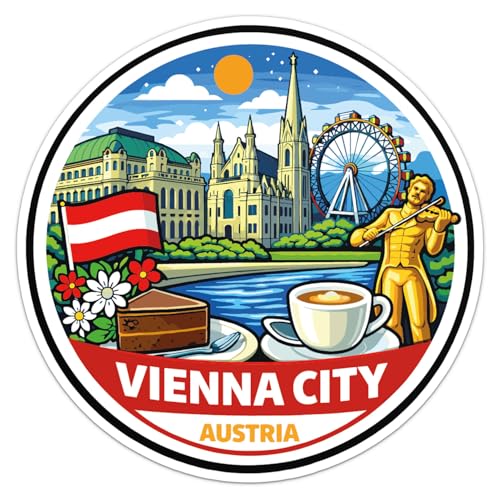 Cartoon Style Austria Vienna City Sticker - Waterproof Outdoor Vinyl Decal, 3 Inch - color: Cartoon Style Austria Vienna City, size: 3'' longer side