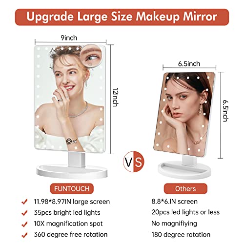 FUNTOUCH Large Lighted Makeup Mirror with Lights (White) - color: White D