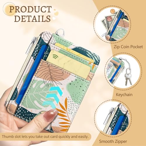 Kelvoris Credit Card Holder Small Wallet Women, Slim RFID, Abstract Leaves - color: Leaf