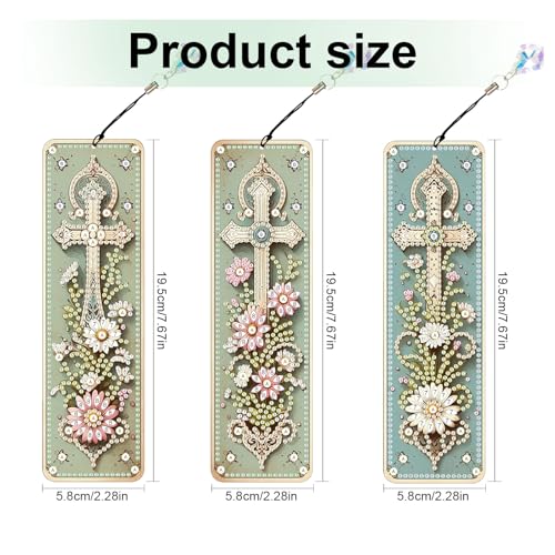 Tontut 3pcs Diamond Art Painting Kit Bookmarks, Cross Fine Universal DIY Bookmarks, Lightweight and Durable for Reading Lovers - color: crucifixion