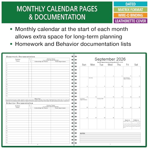 Elan Publishing Company Dated Teacher Lesson Plan 7 Period: Days Horizontally Across The Top Dated for 2026-2027 Academic Year (Green) - style: 2026 - 2027