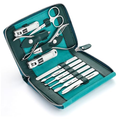 FAMILIFE Stainless Steel Manicure Set 11-in-1 Professional Nail Clipper Kit - color: Blue
