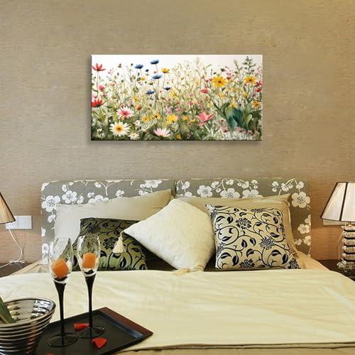 KZKU Watercolor Floral Botanical Prints Wildflower Pictures Wall Decor Colorful Plant Paintings Canvas Prints 20" x 40" Wall Art for Living Room Bedroom Office Home Decor Ready to hang - color: Multicolor wildflowers, size: 40"L x 20"W