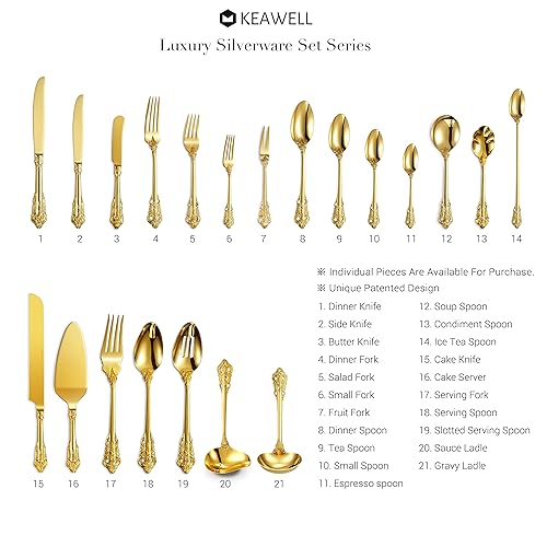 KEAWELL Premium Luxury 4-Piece 6-Inch Tea Spoon Set (Gold) - color: Gold