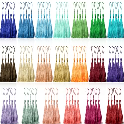 100 Pcs 13cm/5 Inch Silky Handmade Soft Craft Mini Tassels with Loops for Jewelry Making, DIY Projects, Bookmarks, 20 Colors, 5 Pcs of Each - color: Multi-color