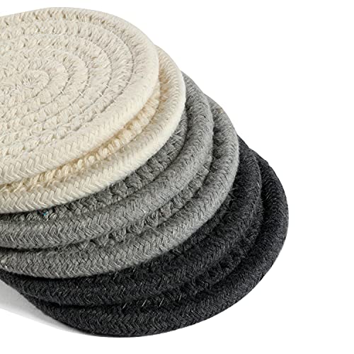 OrganiHaus Drink Coasters Set of 6, Absorbent Cotton Woven Cup Coasters, Rustic Farmhouse Boho Decor for Coffee Table and Drinks Protection, Cute Coaster for Drinks, Coaster for Office Desk - Gray - color: 3-toned Gray