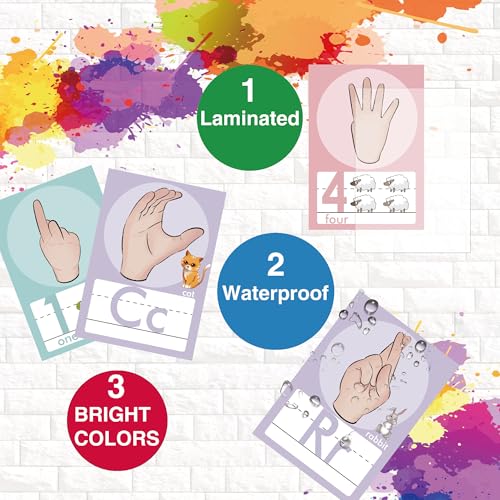 YIYDONG 36 Pieces ASL Alphabet Line Bulletin Board Set ABC Number Sign Language Flash Cards Wall Decorations for Pre-School Kindergarten Elementary Classroom Nursery Homeschool (Soft Tones) - color: Soft Tones