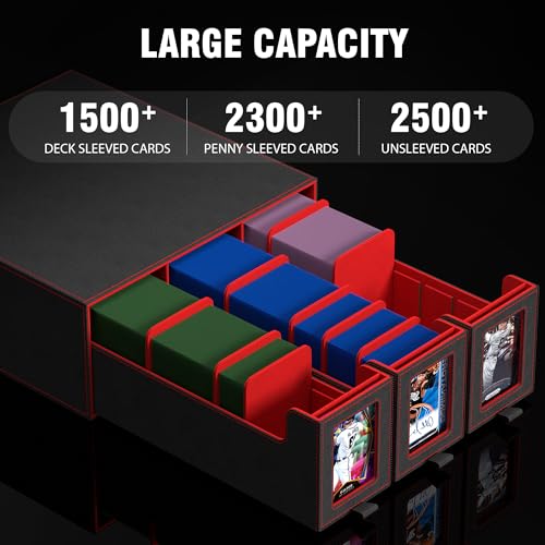 3-Drawer Trading Card Storage Box Holds 2500+ Cards(Red) - color: Red