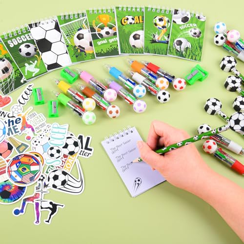 LiYiQ 24 Set 247 Pcs Soccer Party Supplies Return Gifts for Party, Student Stationery Gifts from Teacher Rewards Prizes, Pencil Erasers Notebooks Stickers for Soccer Classroom Birthday - style: Soccer