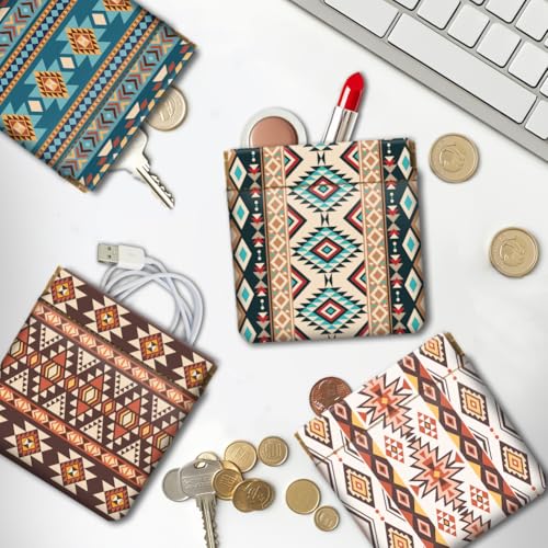 Peacoblue Bohemian and Aztec Coin Purse,PU Leather Squeeze Pouch 4PCS - style: Bohemian and Aztec